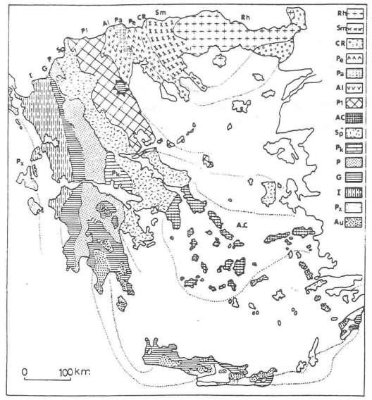 - 36-2.ΧΑΡΑΚΤΗΡΙΣΤΙΚΑ ΕΥΡΥΤΕΡΗΣ ΠΕΡΙΟΧΗΣ Χάρτης 2: Γεωτεκτονικός χάρτης της Ελλάδας (Δ. Μουντράκης et al.