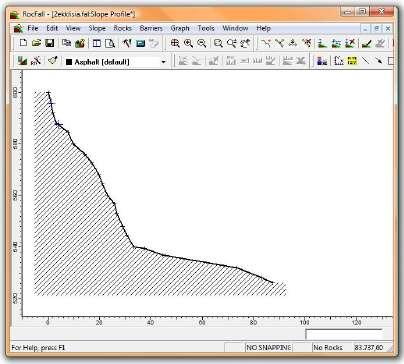 97 4. ROCFALL Ακολουθεί ο σχεδιασµός. Select: Slope Define Slope. Αυτό γίνεται είτε γραφικά, ή µε πληκτρολόγηση των συντεταμένων των σηµείων.