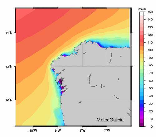 Atlas de ondas de Galicia Resultados: Estatística estacional Inverno Gráfico 55: Valor medio da potencia xerada no