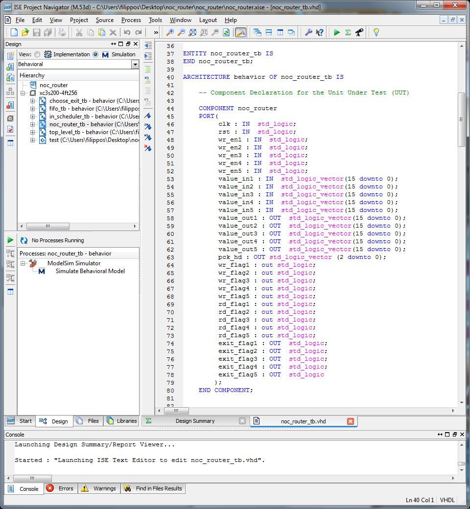 πρέπει να αλλάξουμε καρτέλα από Implementation σε Simulation και το αντίστροφο όταν θέλουμε να εμφανίζονται τα αρχεία εφαρμογής.