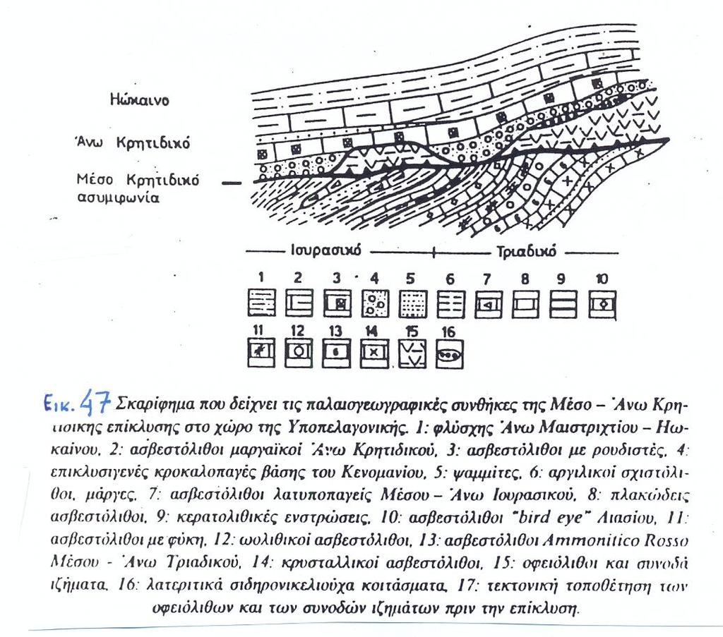 Στα ανωτέρα τμήματα της η διάπλαση γίνεται φλυσχοειδής με τουρβιδικές αποθέσεις σαν πιθανό αποτέλεσμα της Παλαιο-Ελληνικής ορογενετικής φάσης στο Κάτω Κρητιδικό (Εικ. 46).