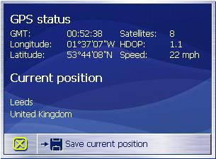 Χρήση των Μενού Πλοήγησης Κάντε κλικ στο πλήκτρο επαφής GPS Info (Πληροφορίες GPS). Θα εµφανιστεί το µενού GPS status (Κατάσταση GPS). GMT: Μέση Ώρα Γκρίνουιτς του Λονδίνου δίχως καλοκαιρινή ώρα.