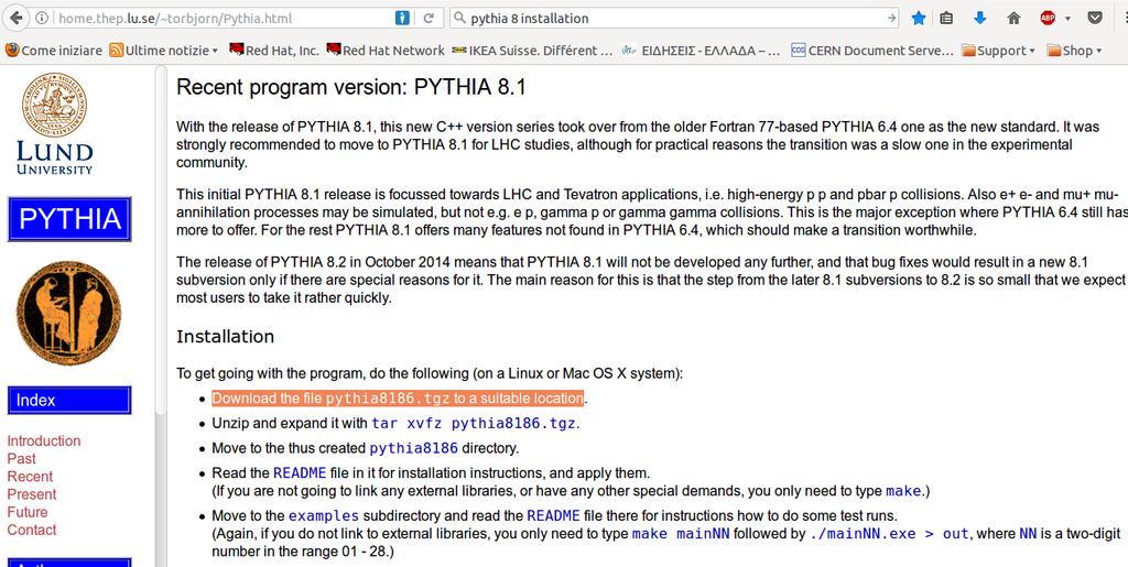 Εγκατάσταση PYTHIA - 2 Πηγαίνετε στο Installation. Κατεβάστε το αρχείο pythia8186.