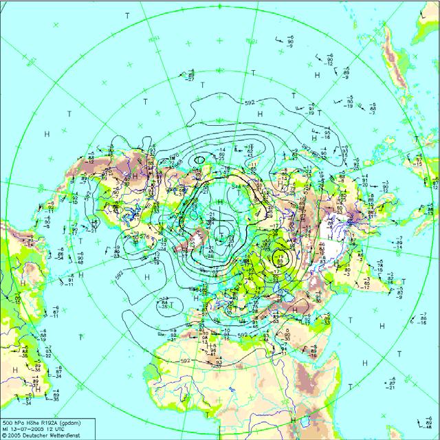 Συνοπτικός χάρτης 500 hpa (1200 UTC) Χάρτης επιφανείας (1200 UTC)