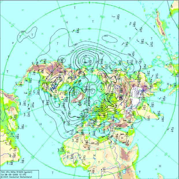 Συνοπτικός χάρτης 500 hpa (1200 UTC) Χάρτης επιφάνειας (1200 UTC) Στη