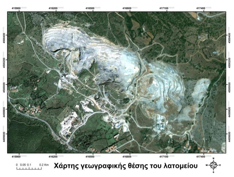 Χάρτης 2. Δορυφορική εικόνα του λατομείου.