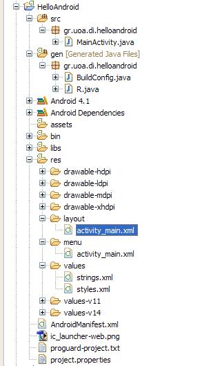 οµή αρχείων σε Android Projects Source code Files Autogenerated