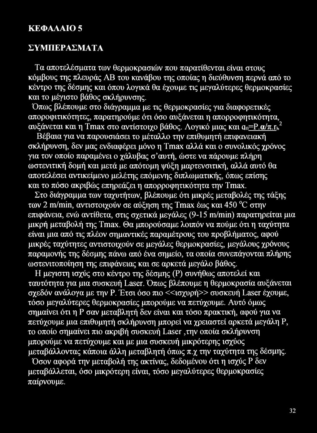 Όπως βλέπουμε στο διάγραμμα με τις θερμοκρασίες για διαφορετικές αποροφιτικότητες, παρατηρούμε ότι όσο αυξάνεται η απορροφητικότητα, αυξάνεται και η Tmax στο αντίστοιχο βάθος. Λογικό μιας και ΟίΗΡ.