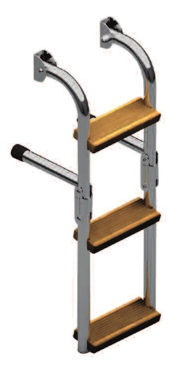 µε ξύλινα σκαλοπάτια, στενή, φάρδος 190mm, Nautinox, Boarding ladder with iroko steps, narrow, width 190mm, Nautinox, Τρία σκαλοπάτια / Three steps