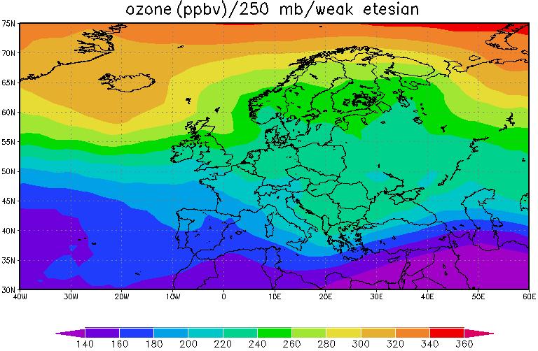 30: Μζςοι χάρτεσ Όηοντοσ ςτα 250 mb για τουσ ιςχυροφσ, τουσ αςκενείσ ετθςίεσ και τισ διαφορζσ αυτϊν, για τθν περίοδο Ιοφλιοσ Αφγουςτοσ, 1989-2009.
