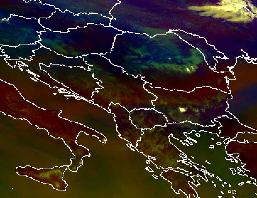 ψυχρή και υγρή αέρια µάζα µε κίτρινο, η θερµή και ξηρή µε κόκκινο