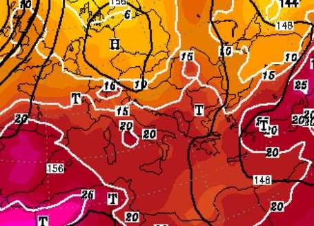 α) β) γ) δ) Εικόνα 117: Χάρτες µε γεωδυναµικά ύψη (µαύρες γραµµές) και θερµοκρασίες (άσπρες γραµµές και χρωµατική κλίµακα) στις επιφάνειες των α) 500 mb και β) 850 mb στις 23 Μαίου