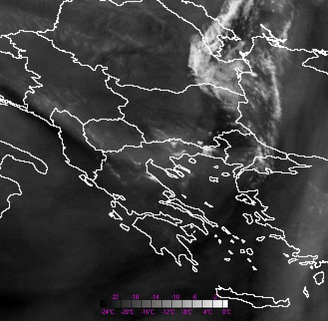 Από τις εικόνες µε τη διαφορά του καναλιού 6 από το κανάλι 5 παρατηρείται ότι στις 12:00 (εικόνα 128α) UTC, τα κύτταρα στην περιοχή Α αναπτύχθηκαν σε όριο