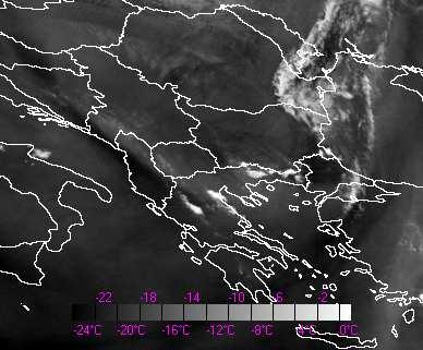 Η θερµοκρασία λαµπρότητας στην περιοχή είναι -40 ο C στο κανάλι στα 6.2 µm και -17 o C στο κανάλι στα 7.