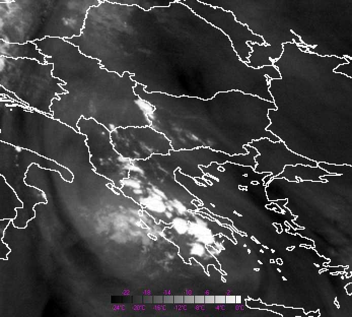 των δύο καναλιών µε τιµές -16 ο C και θερµοκρασία λαµπρότητας στα 6.2 µm -32 ο C και -15 ο C στα 7.3 µm.