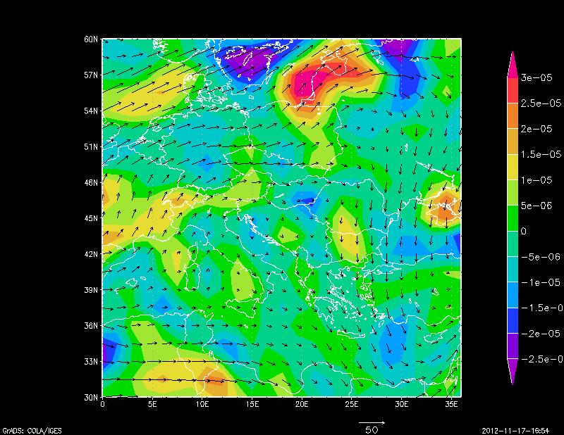 α) β) Εικόνα 38 α) Άνεµος µε βέλη και απόκλιση µε αποχρώσεις (τα κίτρινα και κόκκινα χρώµατα αντιστοιχούν σε µεγάλη