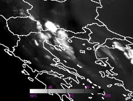 Πιο σκούροι τόνοι του γκρι, δηλαδή µε διαφορά θερµοκρασιών ανάµεσα στα δυο κανάλια περίπου -25 o C, σηµαίνει ότι υπάρχει υγρασία σε µεγαλύτερα υψόµετρα.