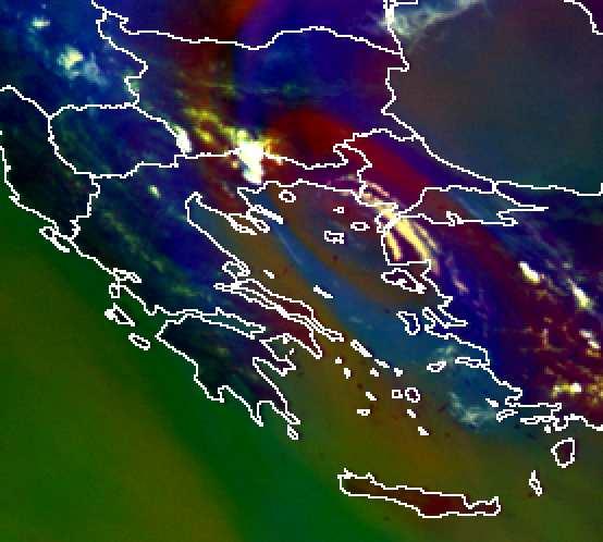 προϊόντος RGB Αέριες µάζες πάνω από την περιοχή