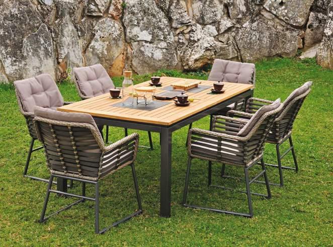 1113095 Τραπέζι Alu-Teak από σκελετό αλουμινίου και FSC teak καπάκι με δύο κεραμικές πλάκες, με διάσταση 37,5x37,5cm.