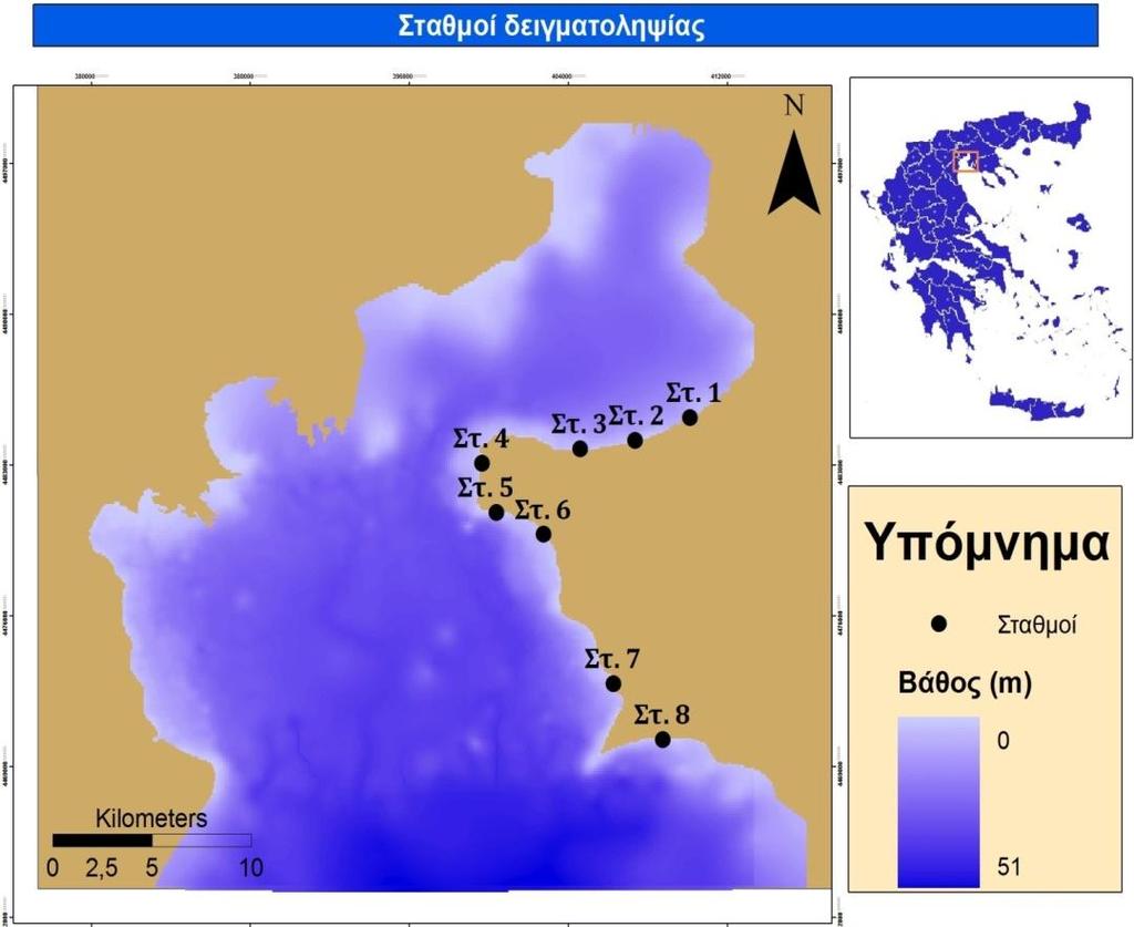 Υλικά & Μέθοδοι Εικόνα 3.1 Σημεία δειγματοληψίας στην παράκτια ζώνη του Δήμου Θερμαϊκού Figure 3.1: Sampling sites in the coastal zone of the Thermaikos Municipality.