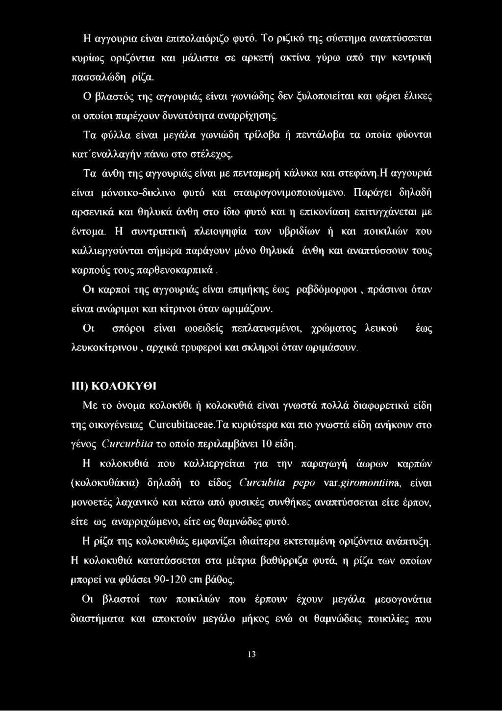 Τα φύλλα είναι μεγάλα γωνιώδη τρίλοβα ή πεντάλοβα τα οποία φύονται κατ'εναλλαγήν πάνω στο στέλεχος. Τα άνθη της αγγουριάς είναι με πενταμερή κάλυκα και στεφάνη.