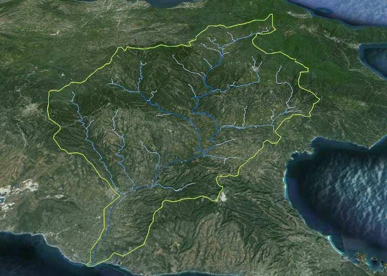 Εικόνα 2.1.2. Λεκάνη απορροής του ποταµού Χαβρία (δορυφορική εικόνα Google Earth) (http://www.google.com/earth/index.html). Figure 2.1.2. Chavrias river basin (satellite image Google Earth) (http://www.