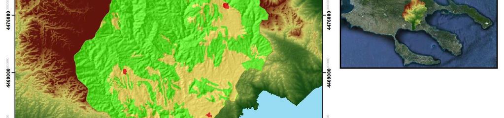 Figure 4.1.2. Percentage grouped land use in the Chavrias river basin according to Corine Land Cover 2000.