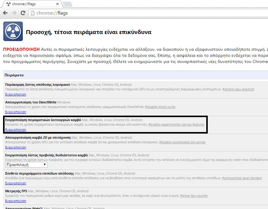 Κρυφά Hacks στο Chrome Ο Browser της Google έχει ακόμα πολλές κρυφές επιλογές. Τα λεγόμενα «flags». Τα flags διατίθενται κυρίως για έμπυρους χρήστες και βρίσκονται σε δοκιμαστικό στάδιο.