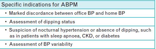 Specific indications for ABPM Importance of nighttime BP Dipping status /low reproducibility Extreme dipping