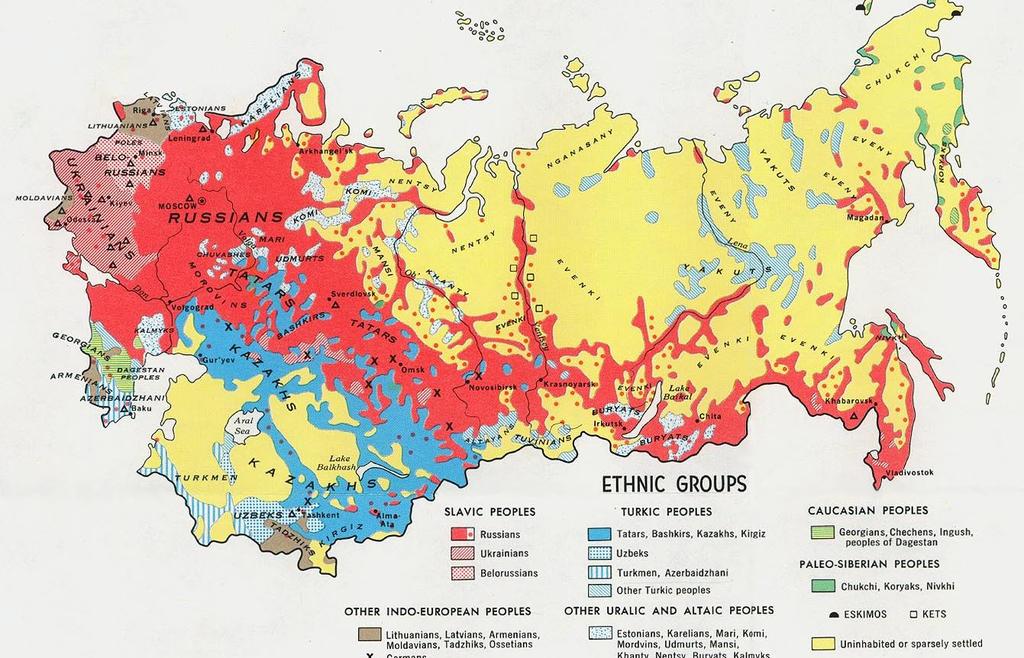 Εθνικές ομάδες της Σοβιετικής Ένωσης, 1974 Πηγή: Soviet Union Ethnic Groups. Nationmaster.