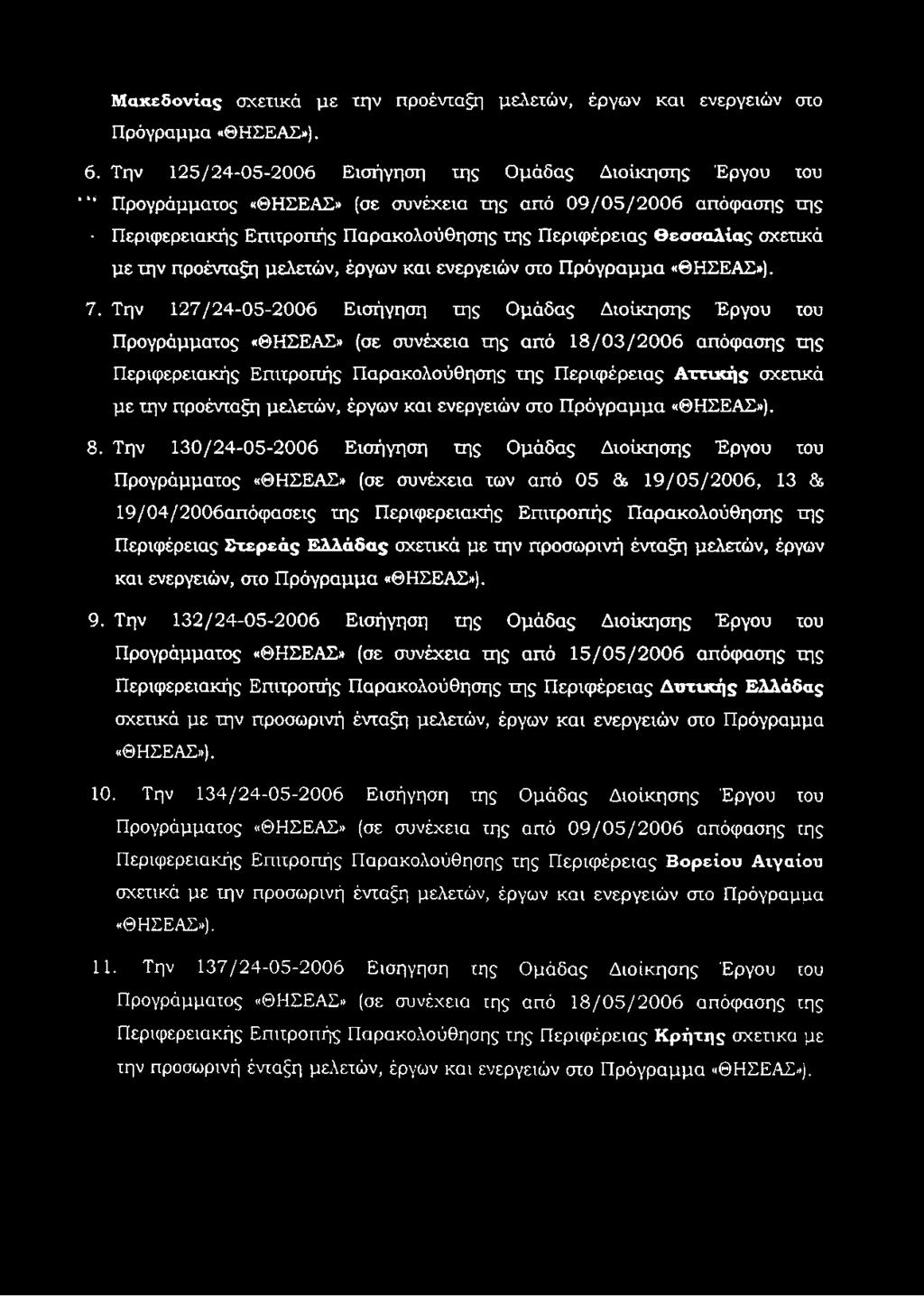 εσσαλίας σχετικά με την προένταξη μελετών, έργων και ενεργειών στο Π ρόγραμμα «ΘΗΣΕΑΣ»), 7.
