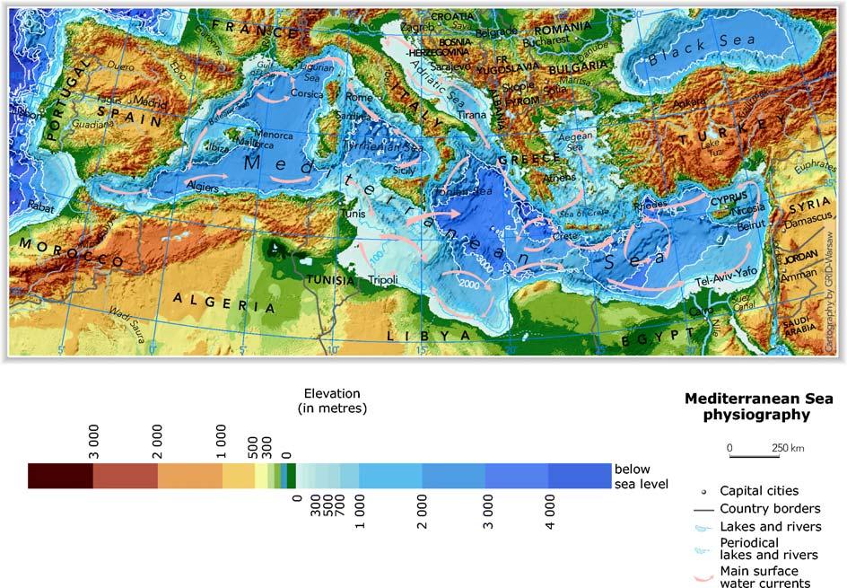 Σχήμα 3.9: Γεωμορφολογικός χάρτης της Μεσογείου (πηγή: ΕΕΑ) Στον Πίνακα 3.