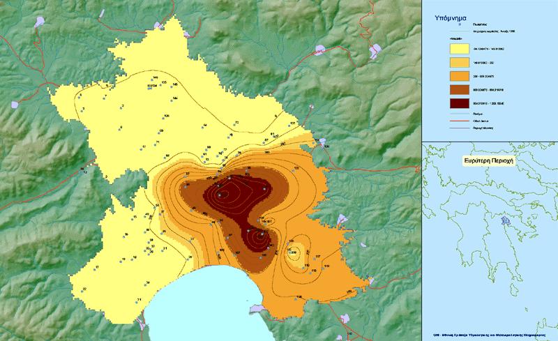 Σχήμα 5.9: Συγκέντρωση χλωριόντων την άνοιξη του 1996 (πηγή: ΕΤΥΜΠ) Σχήμα 5.
