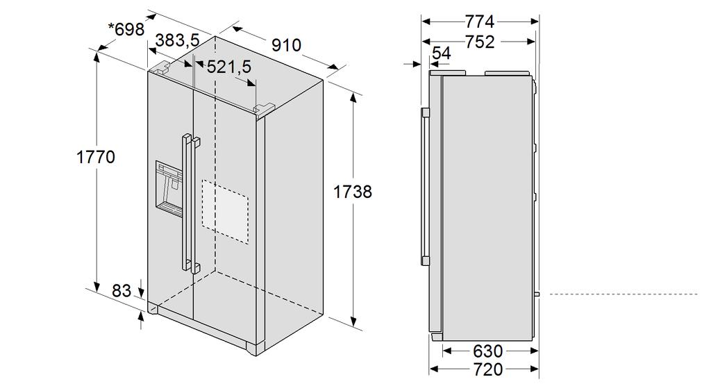 tr Yerleştirme ölçüleri Mesafe koruyucu *720 mm,