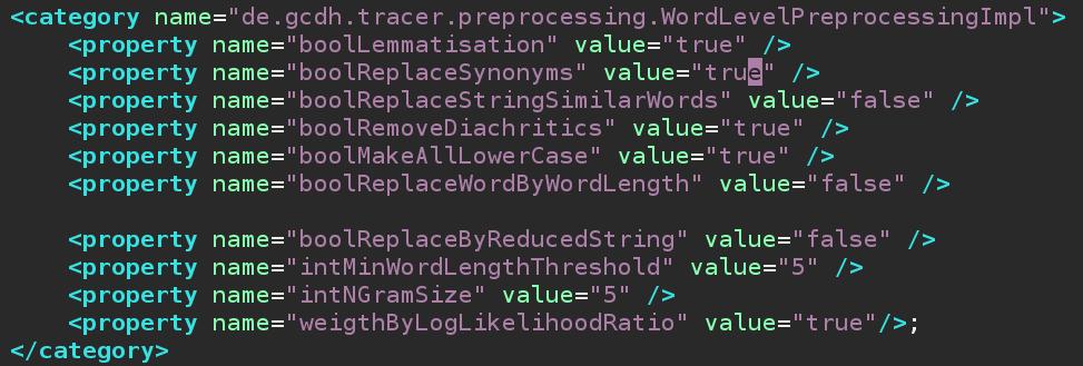 Preprocessing 5) Synonym handling Hint: boolreplacesynonyms is switched on by value true Synonyms