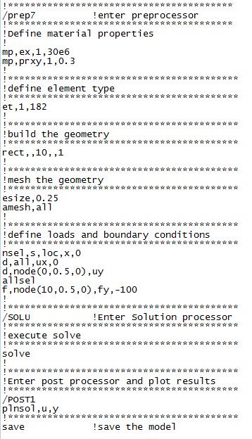 Try: Help, ET (Defines an element type) Help, MP (Defines Material Property)