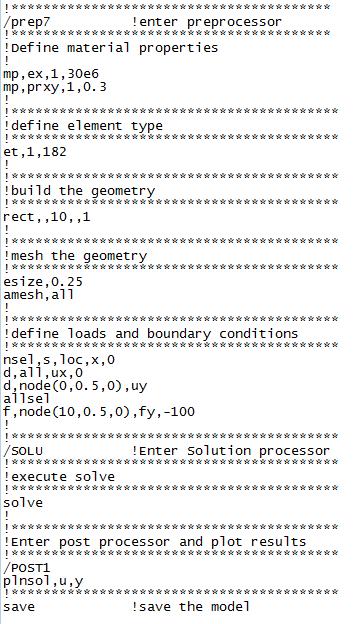 Try: Help, ET (Defines an element type) Help, MP (Defines Material Property)