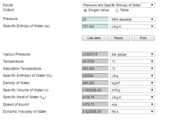 Θέτω πίεση 20 Mpa και ειδική εντροπία s 2 =