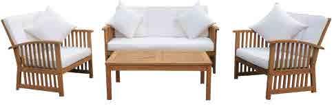 Rattan Με κρεμ μαξιλάρια καθίσματος, ύφασμα πολυεστέρα Τραπέζι διαστάσεων