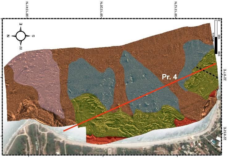 Παρουσίαση αποτελεσµάτων Pr4 δ 1 Ο.Β δ 2 Εικόνα 4.13: Τοµή παράλληλη προς την ακτή που εκτείνεται σχεδόν από το ένα έως το άλλο άκρο της περιοχής µελέτης.