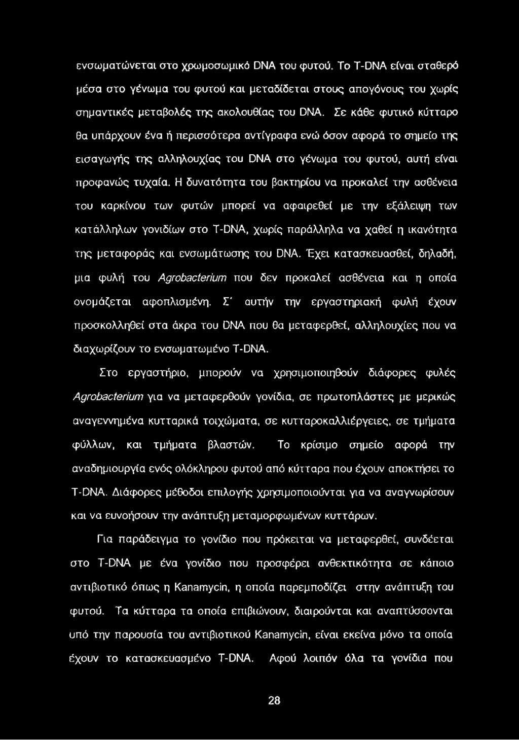 Η δυνατότητα του βακτηρίου να προκαλεί την ασθένεια του καρκίνου των φυτών μπορεί να αφαιρεθεί με την εξάλειψη των κατάλληλων γονιδίων στο T-DNA, χωρίς παράλληλα να χαθεί η ικανότητα της μεταφοράς