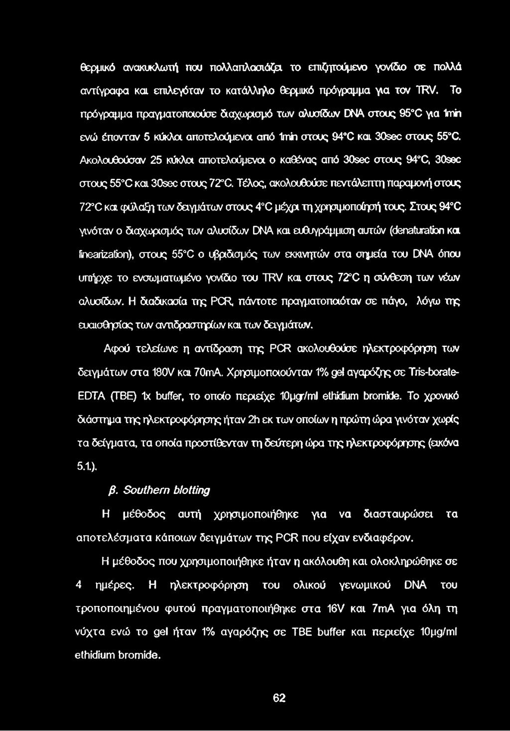Ακολουθούσαν 25 κύκλα αποτελούμενα ο καθένας από 30sec στους 94 C, 30sec στους 55 C και 30sec στους 72 C.
