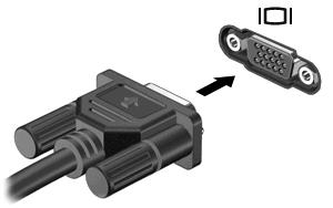 Σύνδεση εξωτερικής οθόνης ή συσκευής προβολής Η θύρα εξωτερικής οθόνης χρησιμοποιείται για τη σύνδεση εξωτερικής συσκευής προβολής, όπως μια εξωτερική οθόνη ή ένας προβολέας, με τον υπολογιστή.