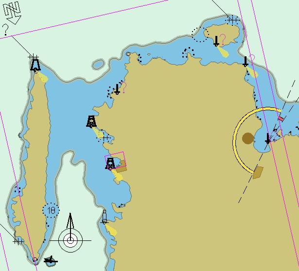 Στον προσανατολισμό «πορεία άνω» (Course Up) η διεύθυνση του κατακόρυφου άξονα της οθόνης αντιστοιχεί στη κατεύθυνση προχωρήσεως του πλοίου.
