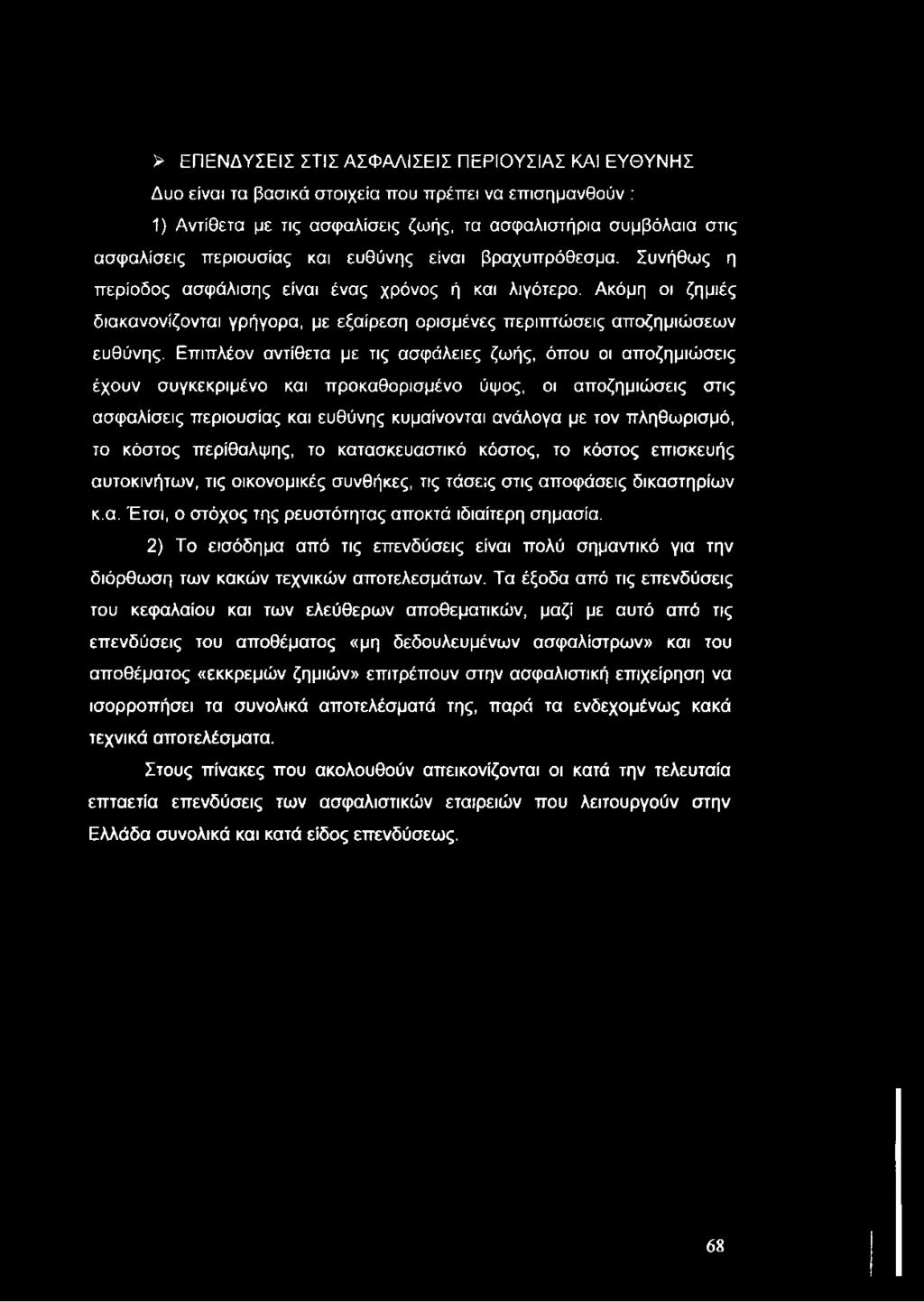> ΕΠΕΝΔΥΣΕΙΣ ΣΤΙΣ ΑΣΦΑΛΙΣΕΙΣ ΠΕΡΙΟΥΣΙΑΣ ΚΑΙ ΕΥΘΥΝΗΣ Δυο είναι τα βασικά στοιχεία που πρέπει να επισημανθούν : 1) Αντίθετα με τις ασφαλίσεις ζωής, τα ασφαλιστήρια συμβόλαια στις ασφαλίσεις περιουσίας
