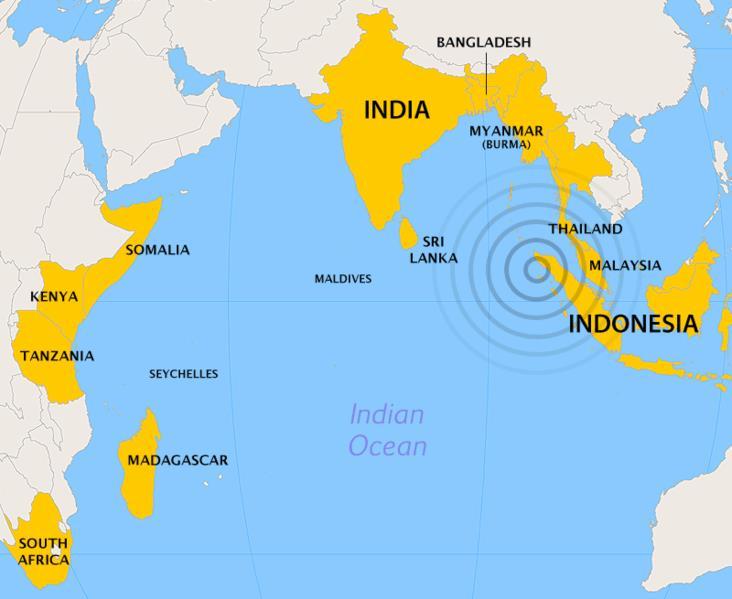 Δημιουργία τσουνάμι τα οποία έφτασαν στην Ινδία, Σρι Λάνκα, Ινδονησία,