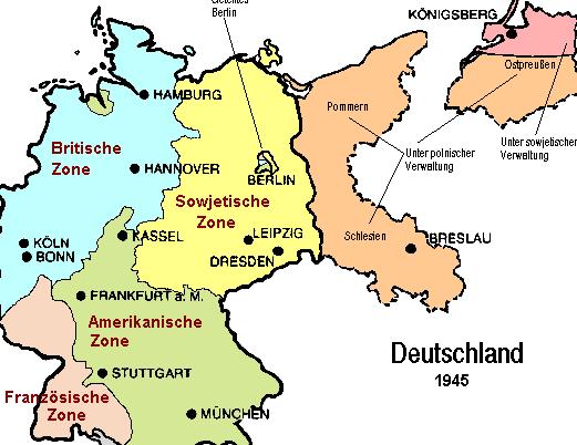 Η Γερμανία μετά την 9 η Μαΐου 1945 2/2 Πηγή: Οι ζώνες κατοχής των συμμάχων στην Γερμανία: η βρετανική, η Γαλλική, η