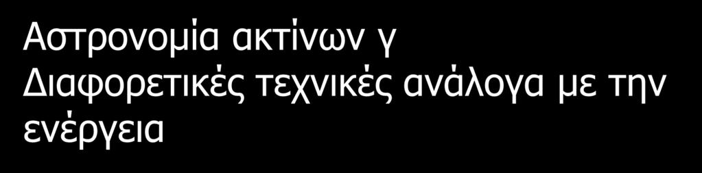 Αστρονομία ακτίνων γ Διαφορετικές τεχνικές ανάλογα με την