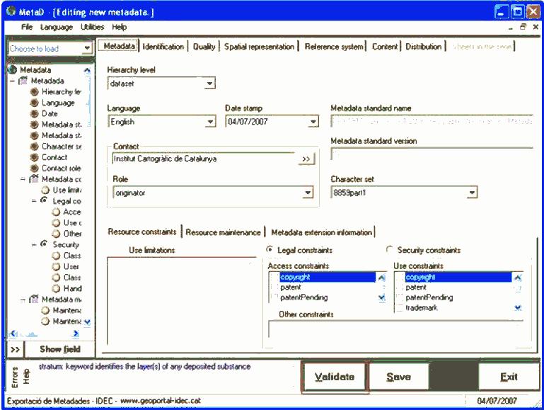 8. Εφαρµογή του προτύπου Hellenic Cadastre Metadata Profile Εικόνα 8.3. Άποψη του περιβάλλοντος της εφαρµογής MetaD 8.2.
