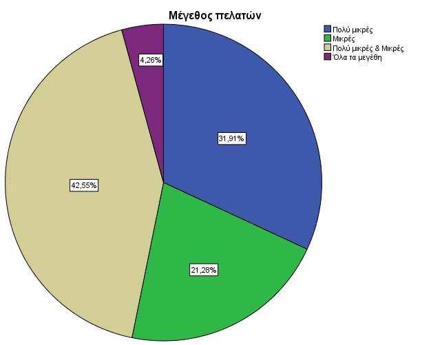 ιάγραµµα 7.8 Μέγεθος πελατών Με βάση τους παραπάνω πίνακες και τα διαγράµµατα οφείλουµε να κάνουµε ορισµένες παρατηρήσεις. Πρώτον από το διάγραµµα 7.